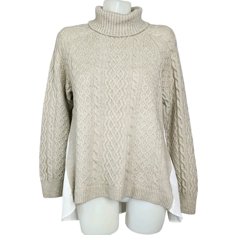 Anthropologie Twofer Cable Knit Turtleneck Sweater Tan Cream Womens M